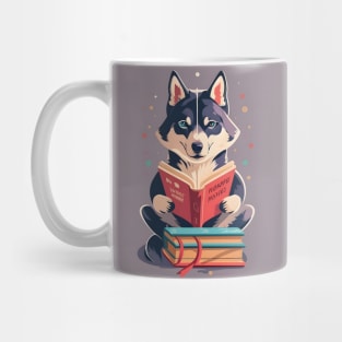 Siberian husky reading book Mug